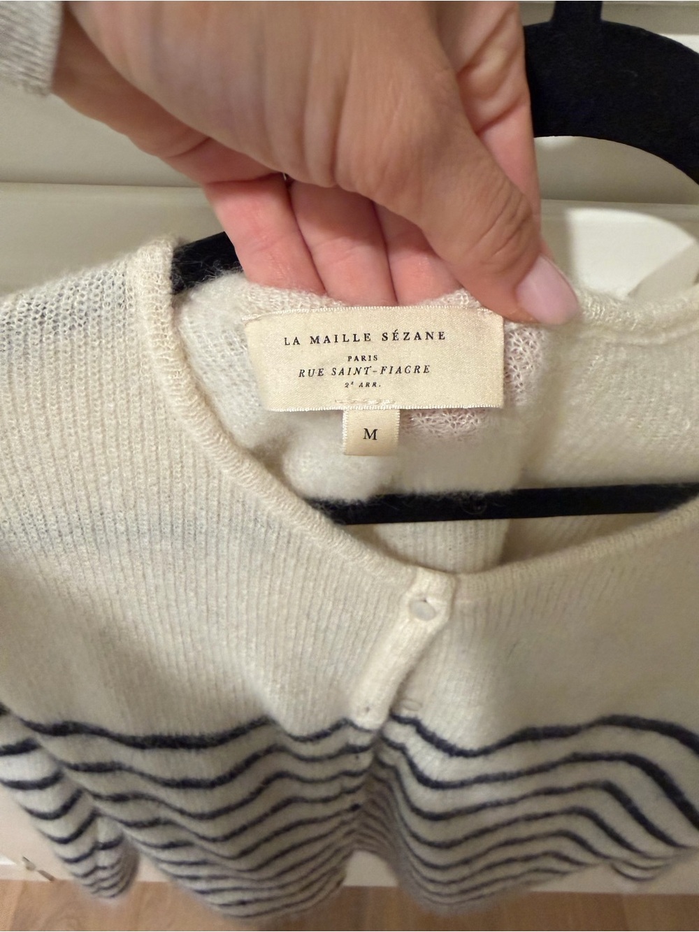 Sezane Cream and Navy Striped Button Cardigan - Picture 4 of 4